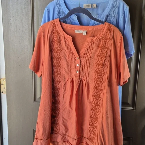 2 Logo Tops, Blue & Orange Embroidered Blouses With Pockets L - Picture 2 of 8